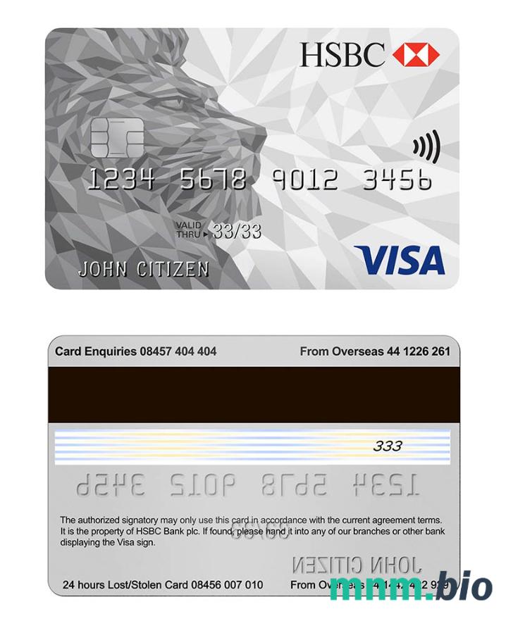 UK HSBC Visa Classic Credit karta w pełni edytowalne PSD